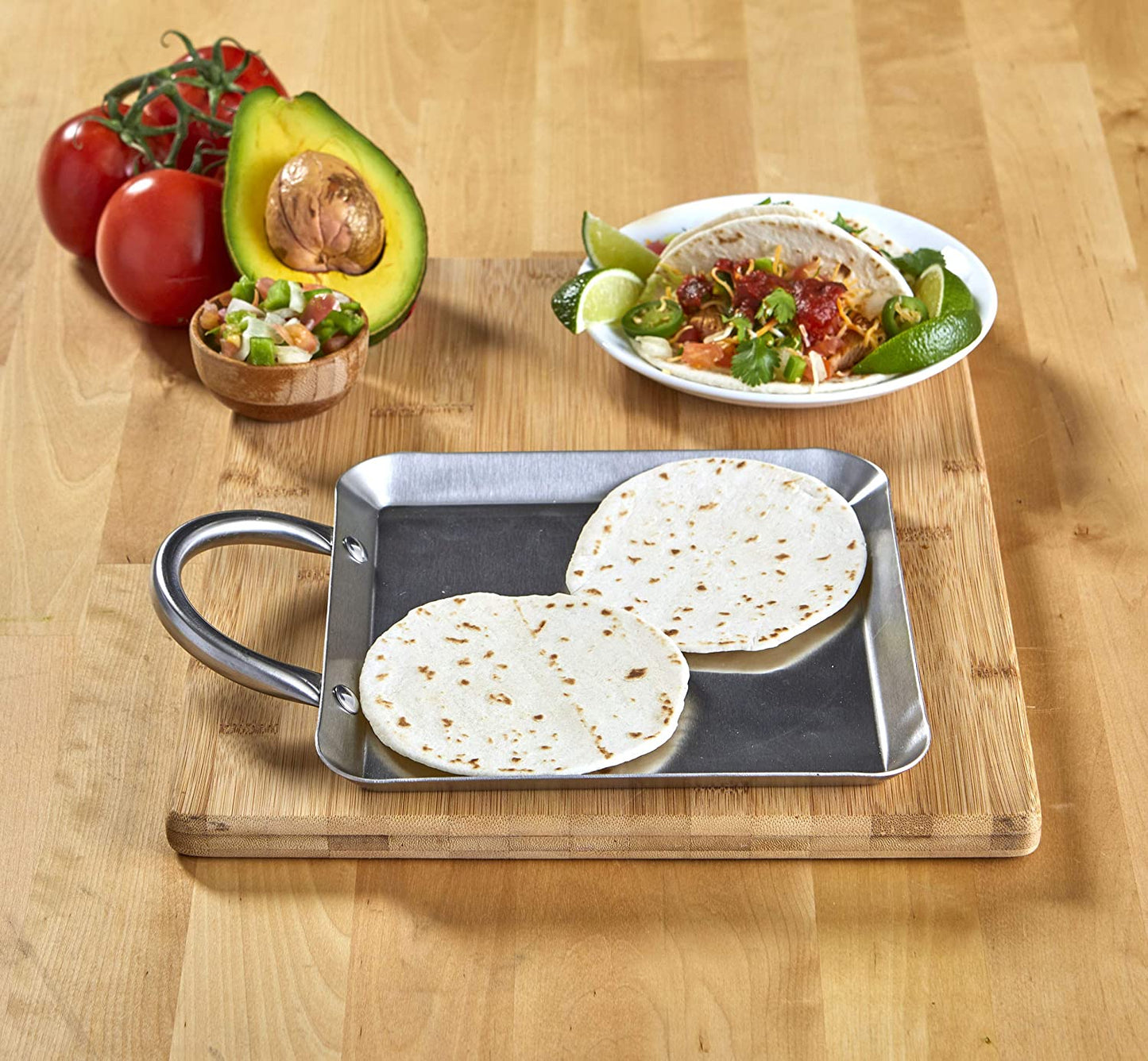8.5" Stainless Steel Flat Square Fry Pan Comal