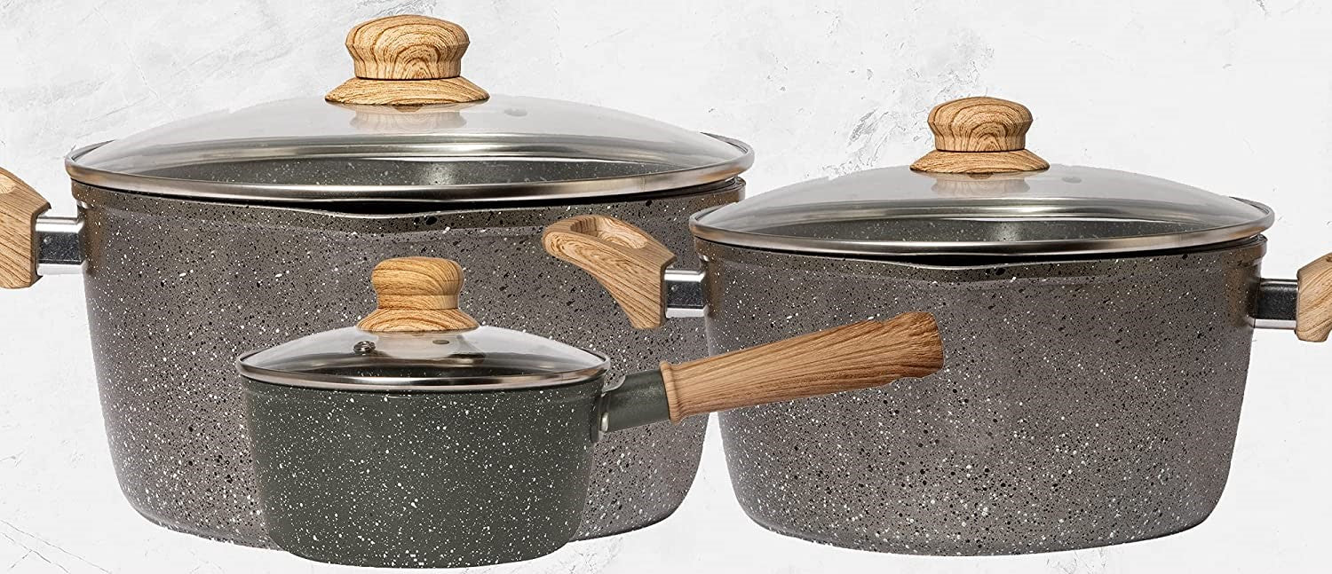 Die Cast Cooking Pots And Pans Kitchen Granite Cookware Set Marble