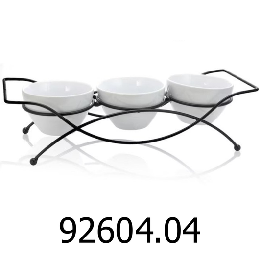 4 PC Gibson Stoneware Tidbit Dish Set with Metal Rack