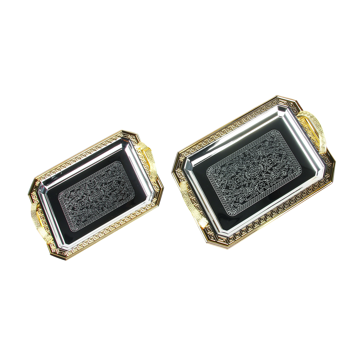 2 PC Royal Gold And Silver Serving tray