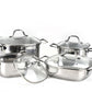 8 PC Stainless Steel 18/10 Cookware Set With Glass Lid