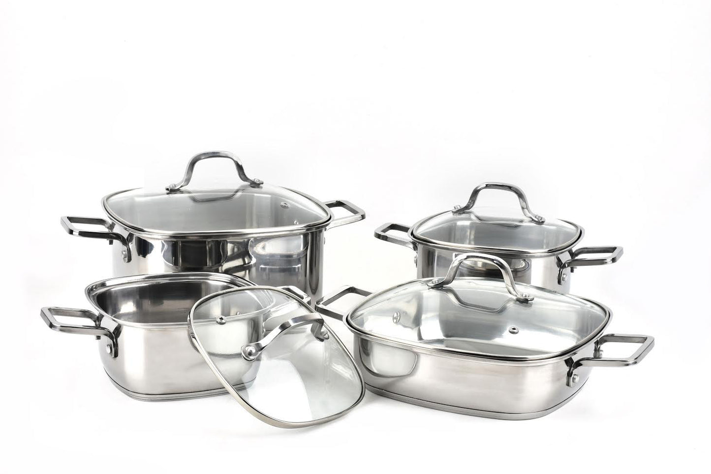 8 PC Stainless Steel 18/10 Cookware Set With Glass Lid