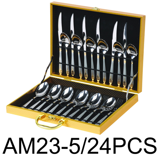 24 PC Silver & Gold Flatware Cutlery Set
