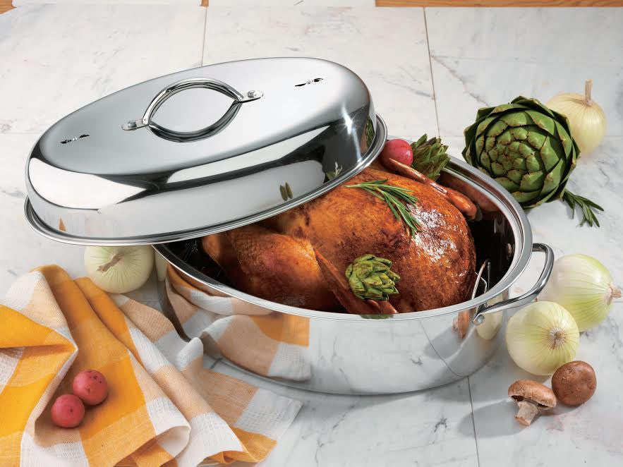 16.5" Stainless Steel Oval Turkey Roaster With Rack & Lid