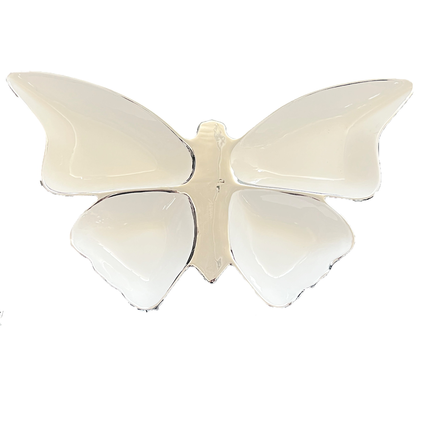 White Porcelain Butterfly Dish With Silver Line