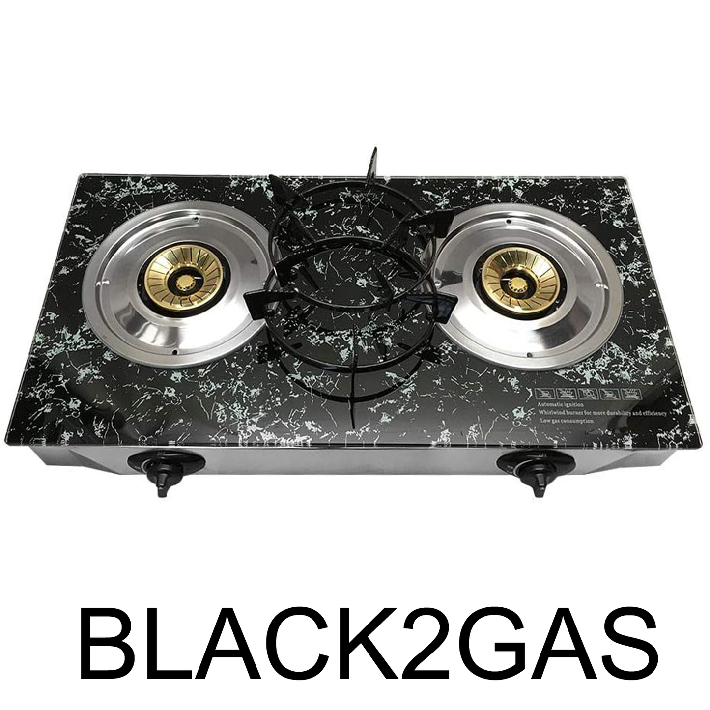 Propane Gas Double Burner Stove Marble Print Tempered Glass