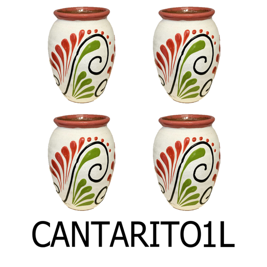 4 PC White & Red Handmade Clay Jar Set