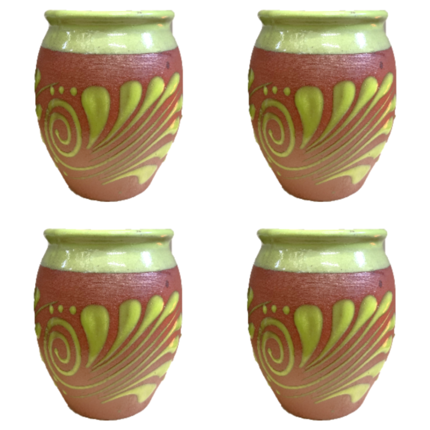 4 PC Green Handmade Clay Jar Set