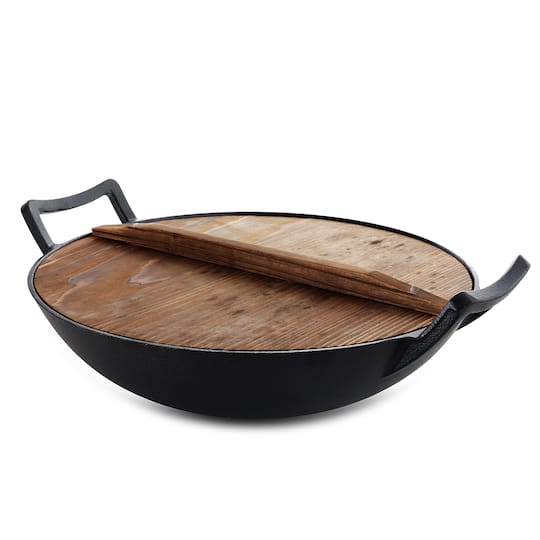 14" Gibson General Stone Wok With Wood Lid