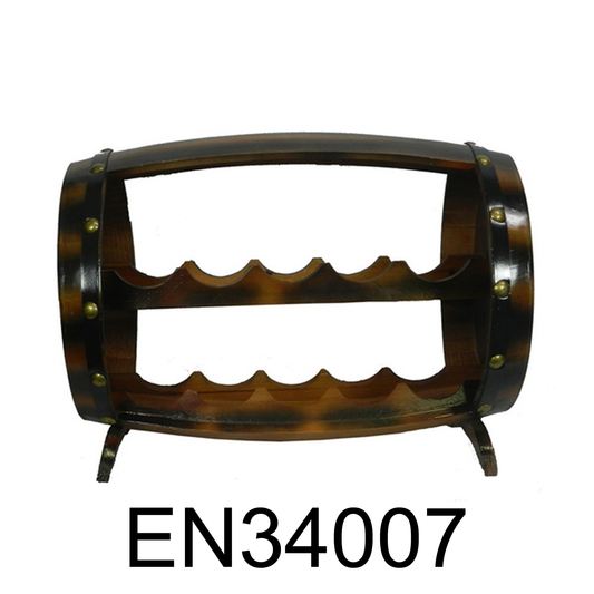 Wood and Metal Barrel Shaped 10 Bottle Wine Rack
