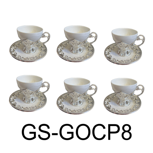 12 PC White & Silver Fancy Coffee Cup Set