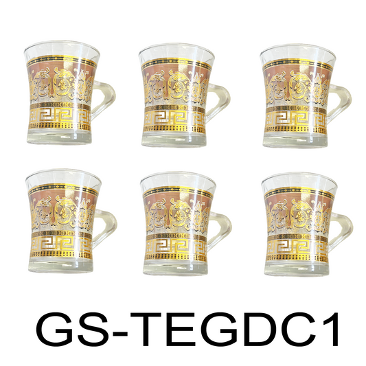 6 PC Gold Versace Inspired Design Glass Cups