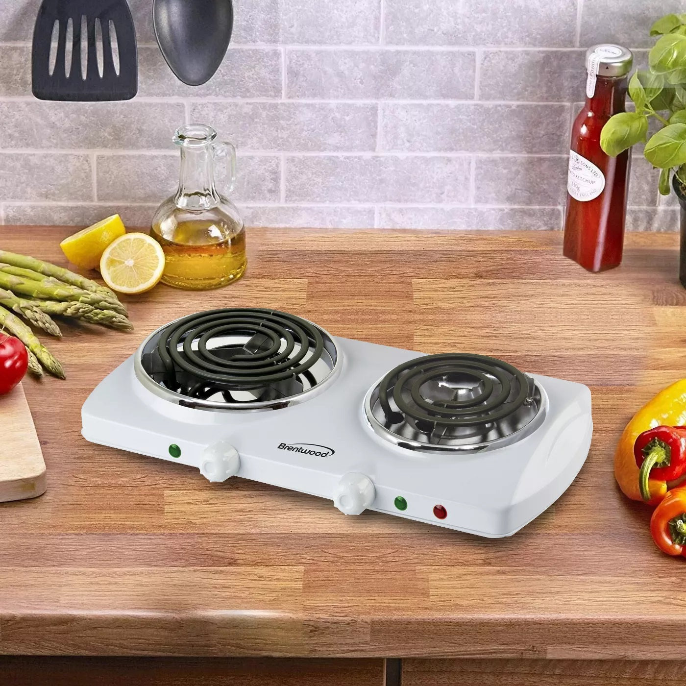 Brentwood White Electric Countertop Range Spiral Coil Double Burners