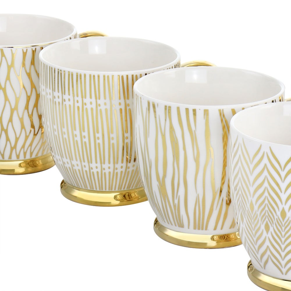 4 PC Gold Finch Electroplated Fine Ceramic Mug Set