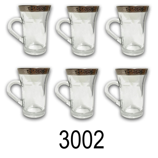 6 PC Silver Versace Inspired Design Glass Cups