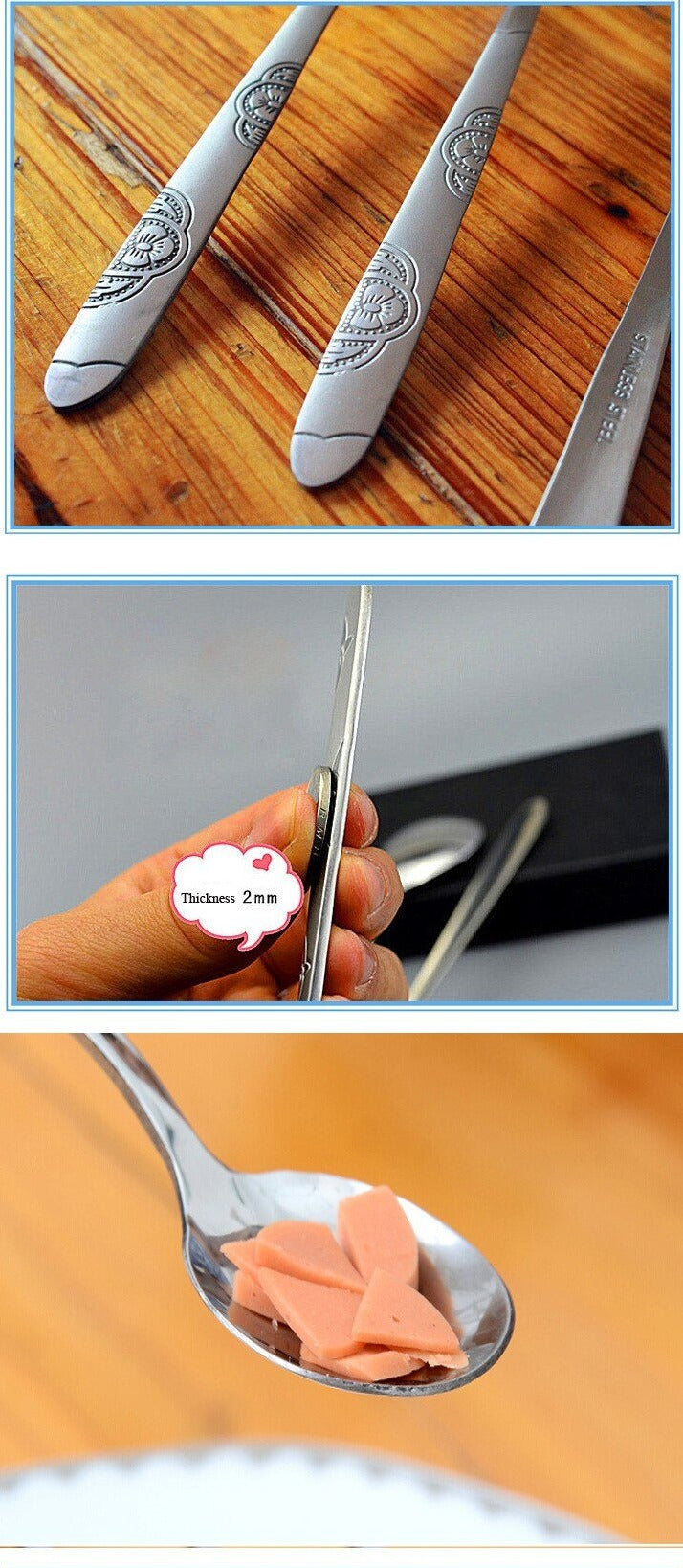 12 PC Wavy Cloud Design Stainless Steel Silver Dinner Spoon