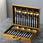 24 PC Classic  Gold Cutlery w/ White Handle Set