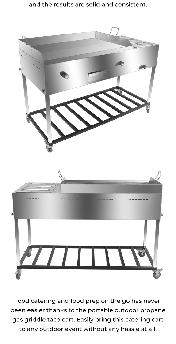 51" Stainless Steel Taco Carts With 3 Food Warmers