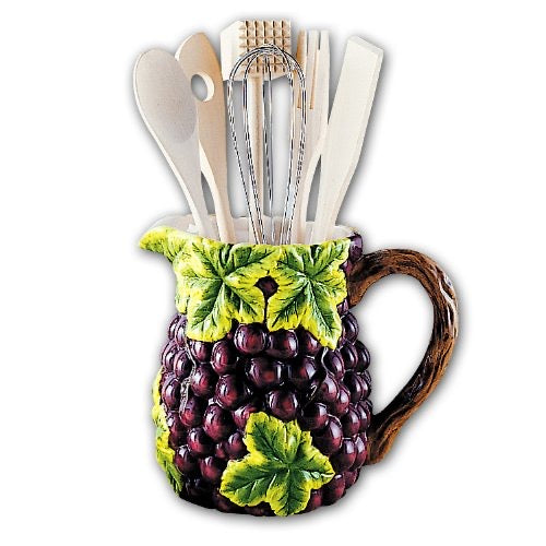 7 PC Grapes Hand Painted Fine Ceramicware Kitchen Tool Set