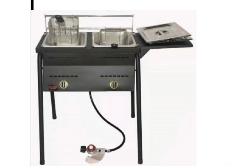 Double Deep Fryer With Burner & Stand With Side Table
