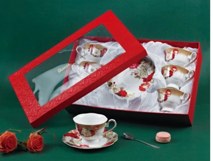 12 PC Porcelain Peony Coffee Set