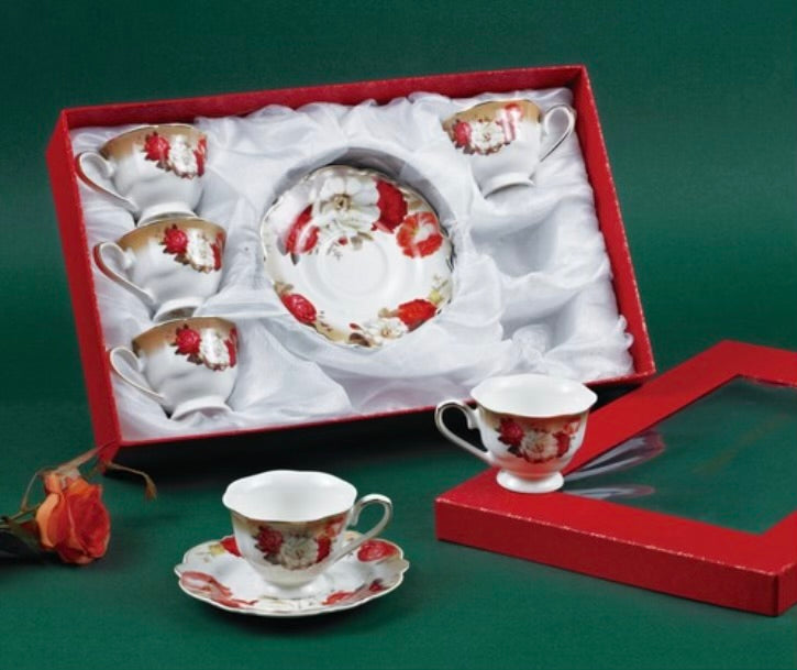 12 PC Porcelain Peony Coffee Set