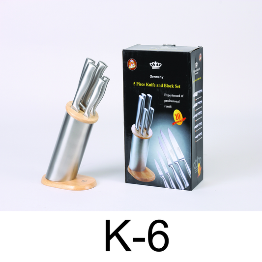 6 PC Stainless Steel Knife & Block Set