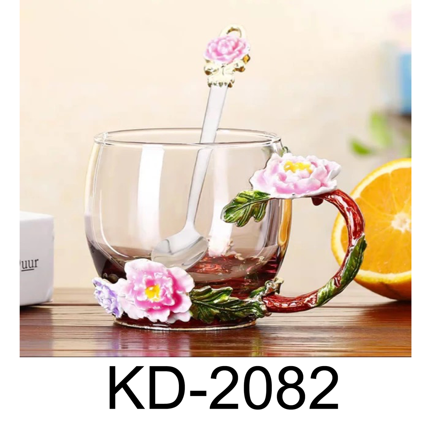 2 PC Pink Rose Glass Tea Cup Mug / Coffee Drinking Mugs – R & B Import