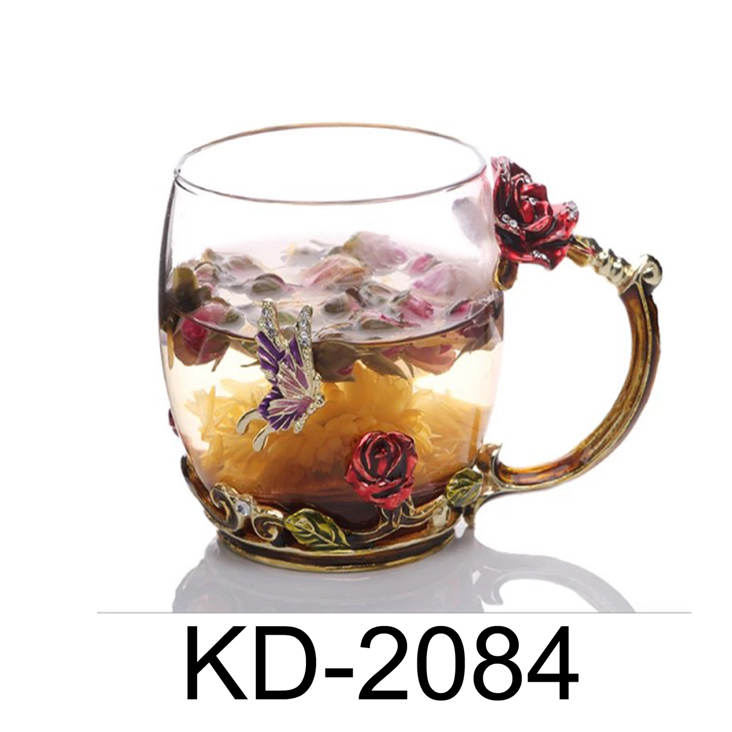 2 PC Red Rose Glass Tea Cup / Coffee Mugs
