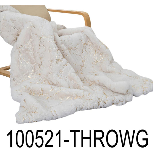 Golden Faux Fur Glow Fluffy Extra Soft Shimmery Foil Illuminating Effect Throw Blanket