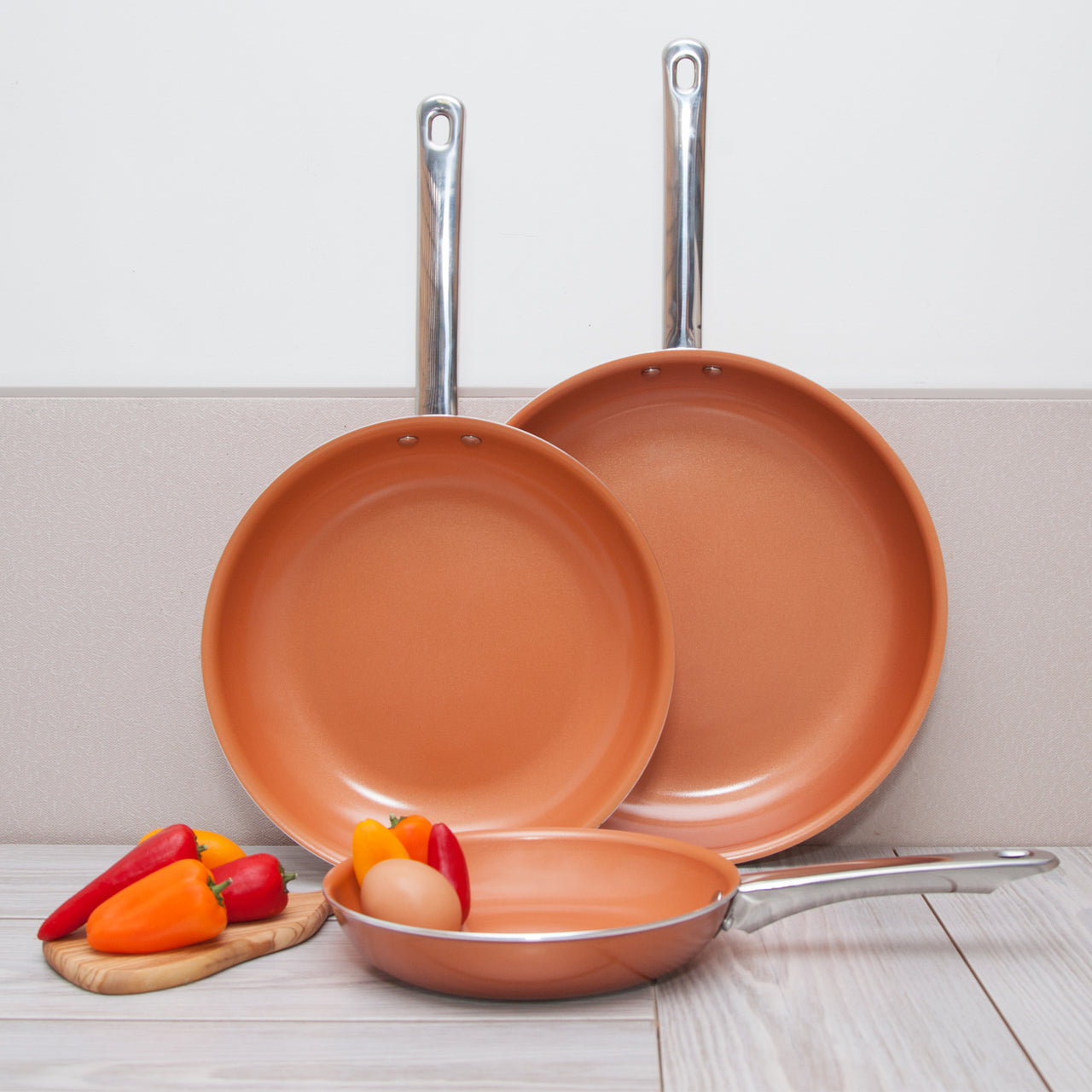 3 PC Copper Non Stick Fry Pan Set