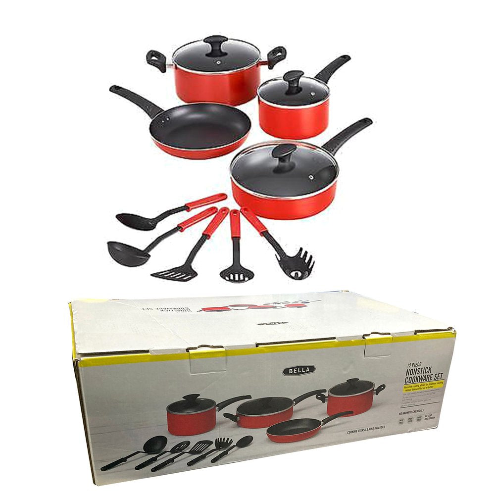 12 PC Red Non Stick Cookware Set with Cooking Utensils