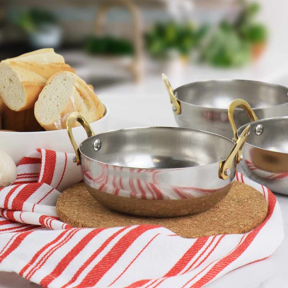 6 PC Mini Vintage Au Gratin Pan Set with Brass Handle