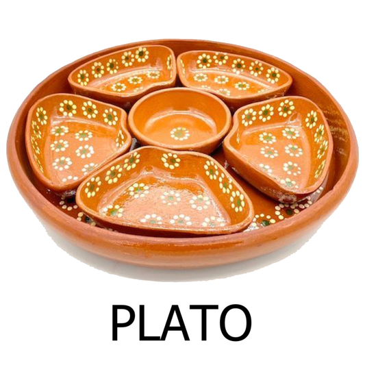 Divided Serving Clay Plate Botanas - Plato Botanero de Barro