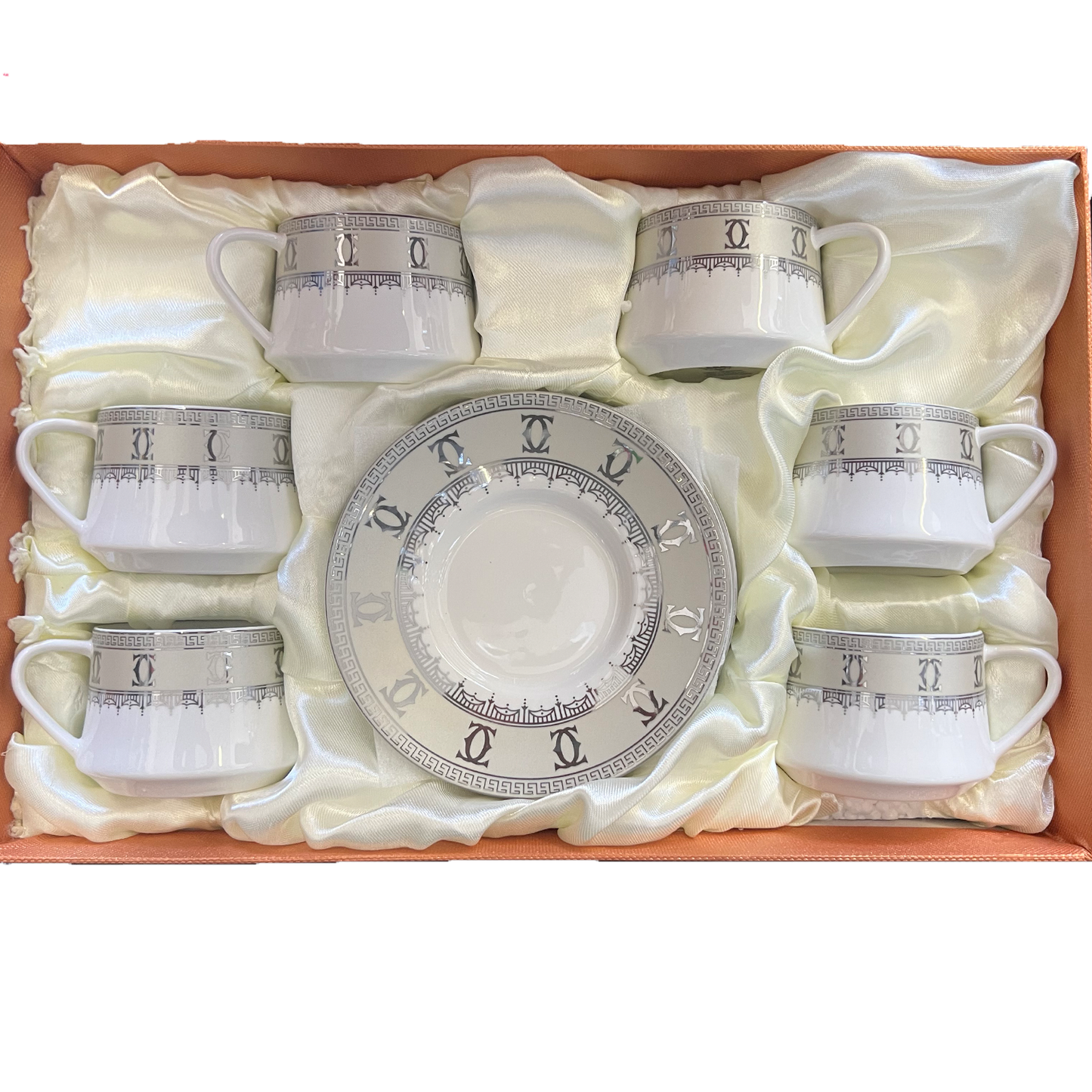 12 PC Fancy White & Silver Coffee Cup