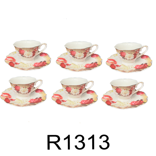 12 PC Porcelain Peony Tea Set