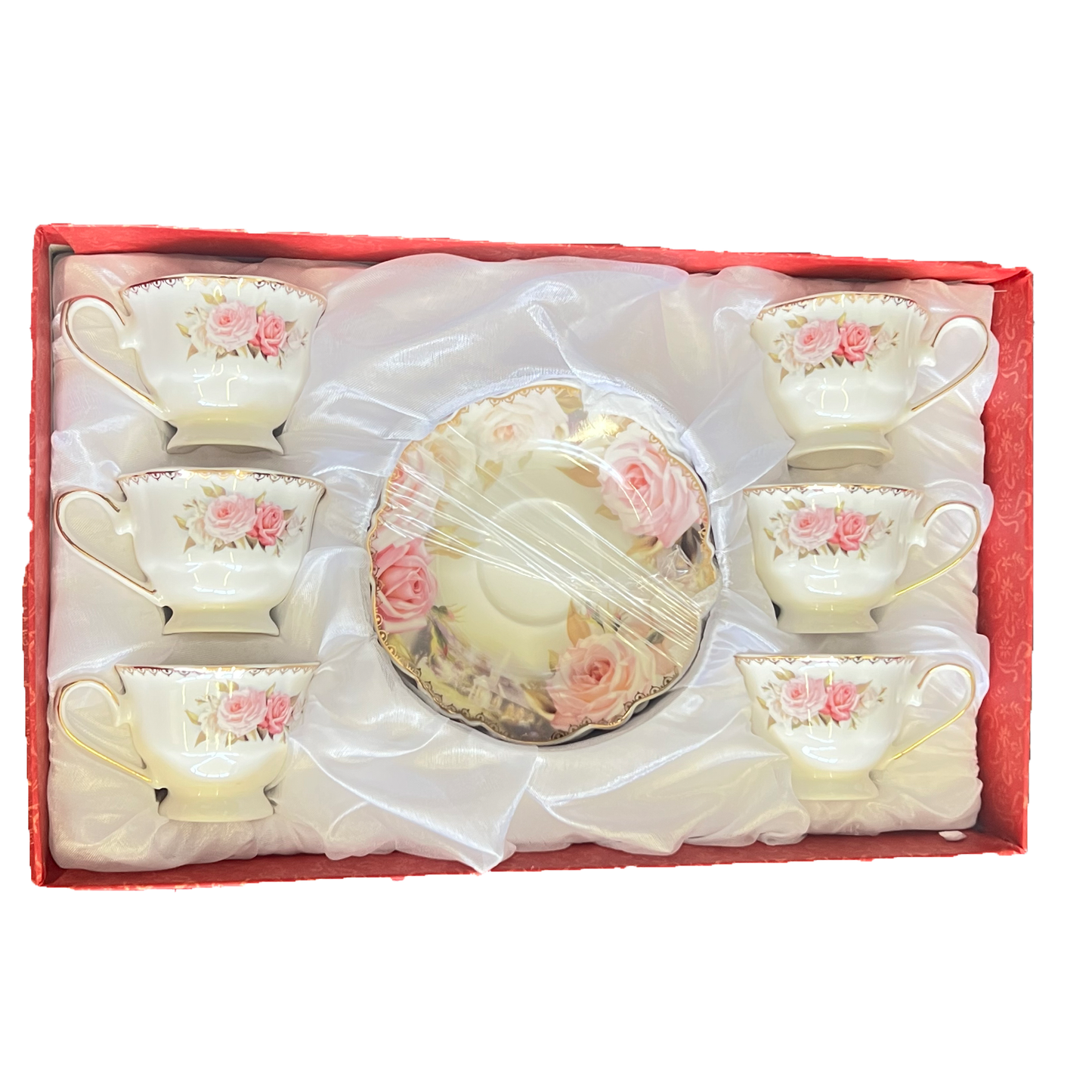 12 PC Porcelain Rose Tea Set