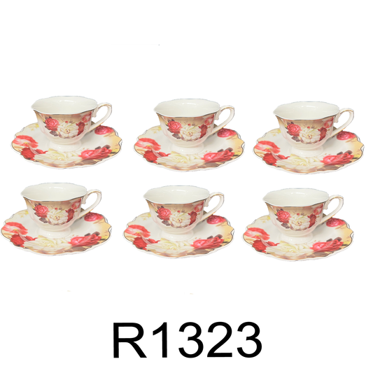 12 PC Porcelain Peony Coffee Set