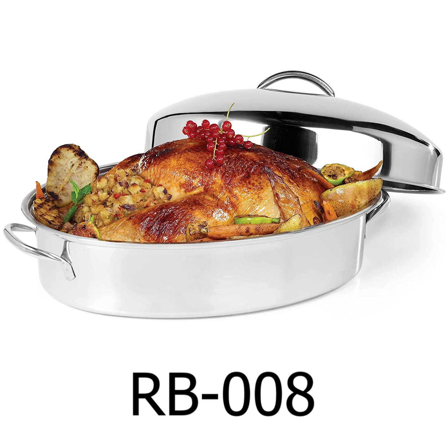 16.5" Stainless Steel Oval Turkey Roaster With Rack & Lid