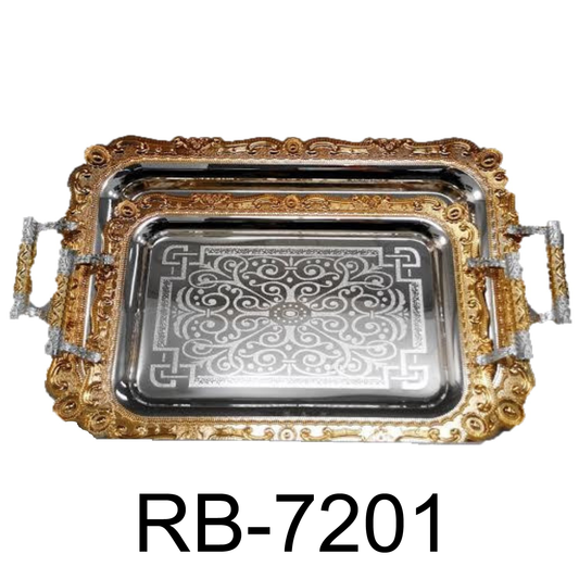 2 PC Elegant Silver and Gold Serving Tray
