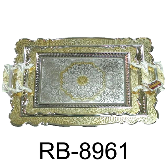 2 PC Traditional Silver And Gold Serving Tray