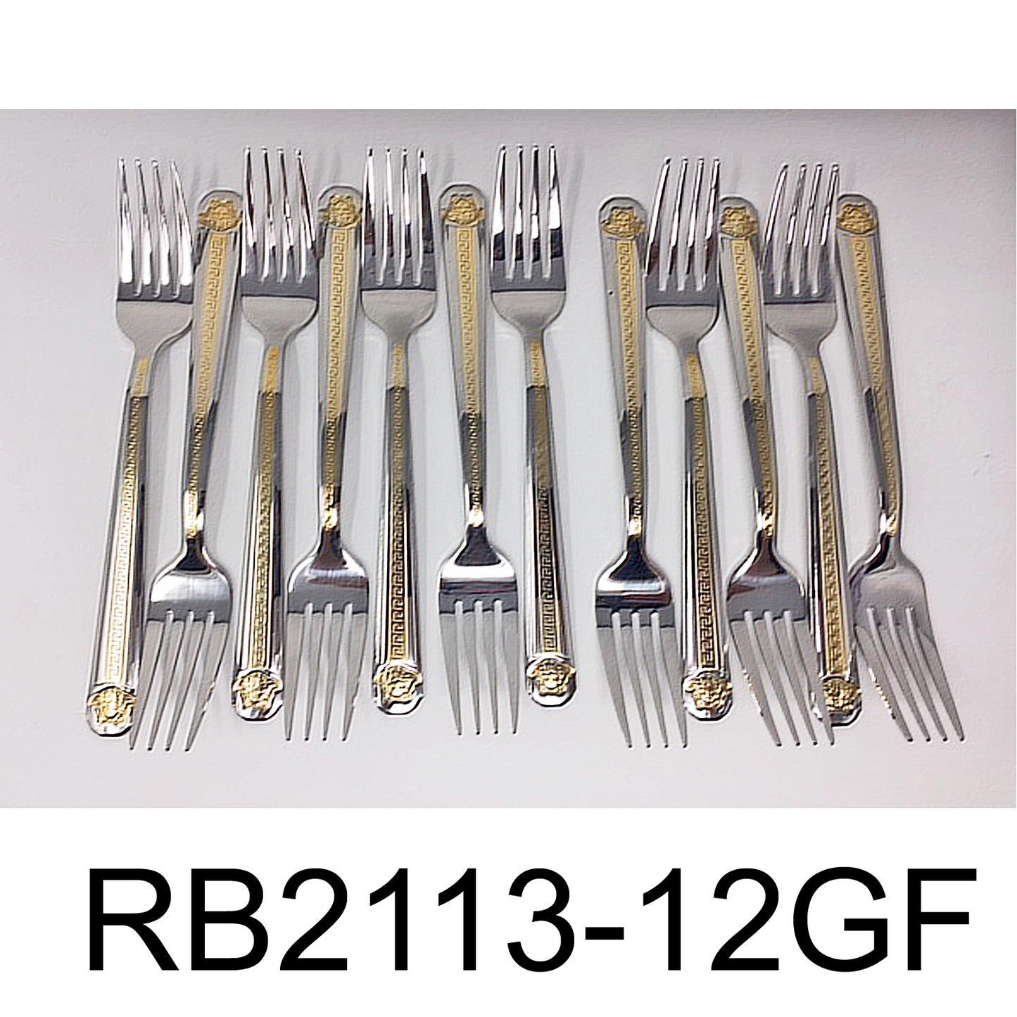 12 PC Greek Design Dinner Fork With Gold Handle
