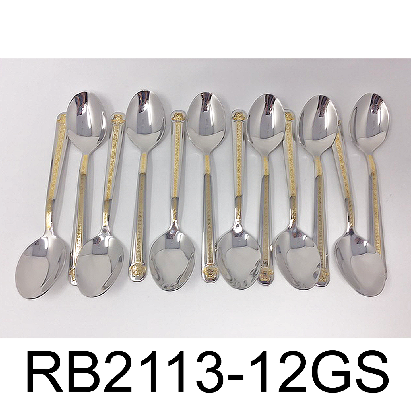 12 PC Greek Design Dinner Spoon With Gold Handle
