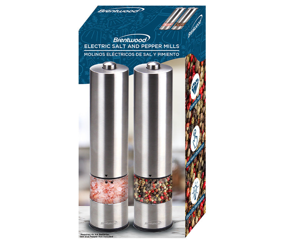BRENTWOOD Stainless Steel Electric Salt & Pepper Adjustable Ceramic  Grinders with Blue LED Light SG-2321S - The Home Depot