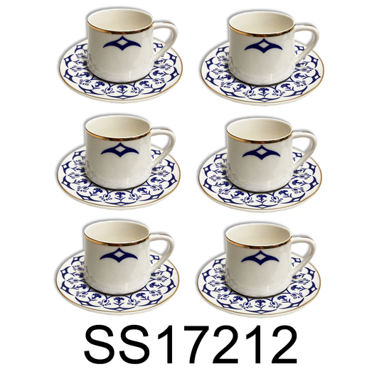 12 PC White & Blue Coffee Cup and Saucer
