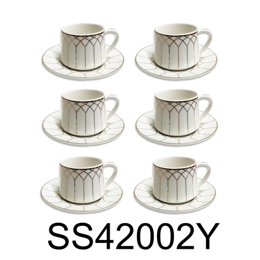 12 PC White & Gold Turkish Coffee Cup and Saucer