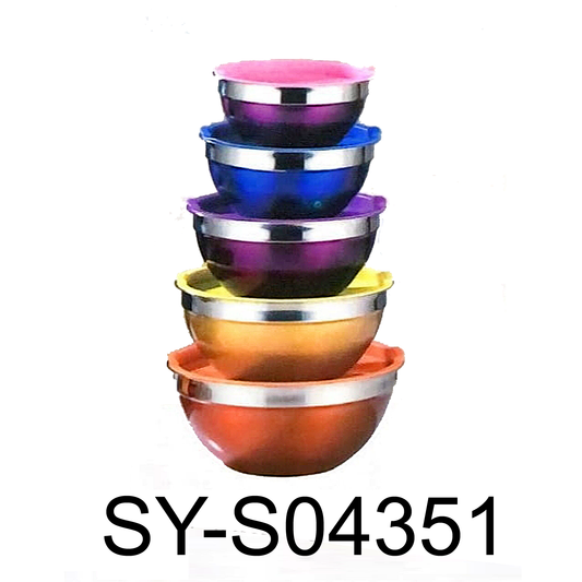 5 Colorful Stainless Steel Mixing Bowls Set with Lid