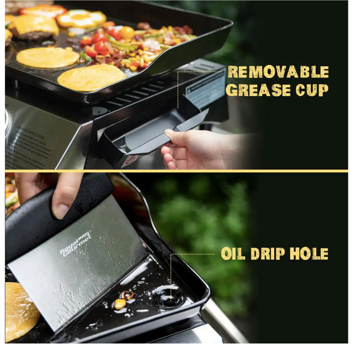 Portable 3 Burners Gas Grill in Silver with Griddle Flat Top