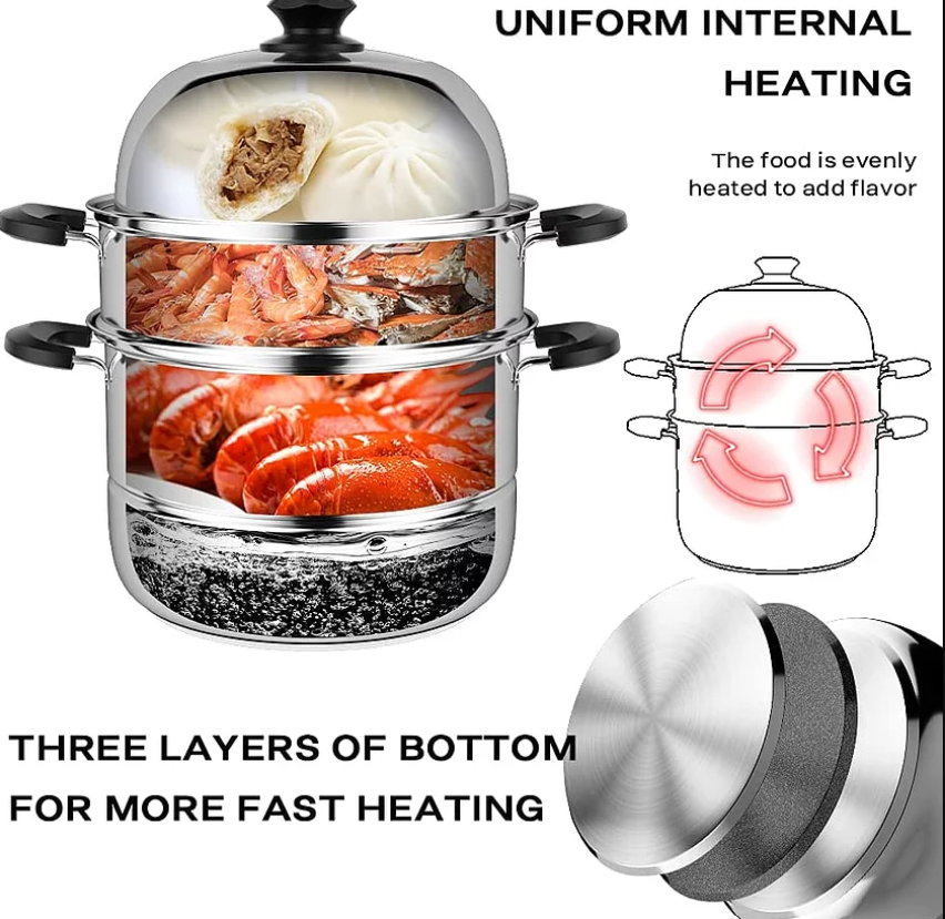 38cm Stainless Steel 3 Tier Layer Steamer