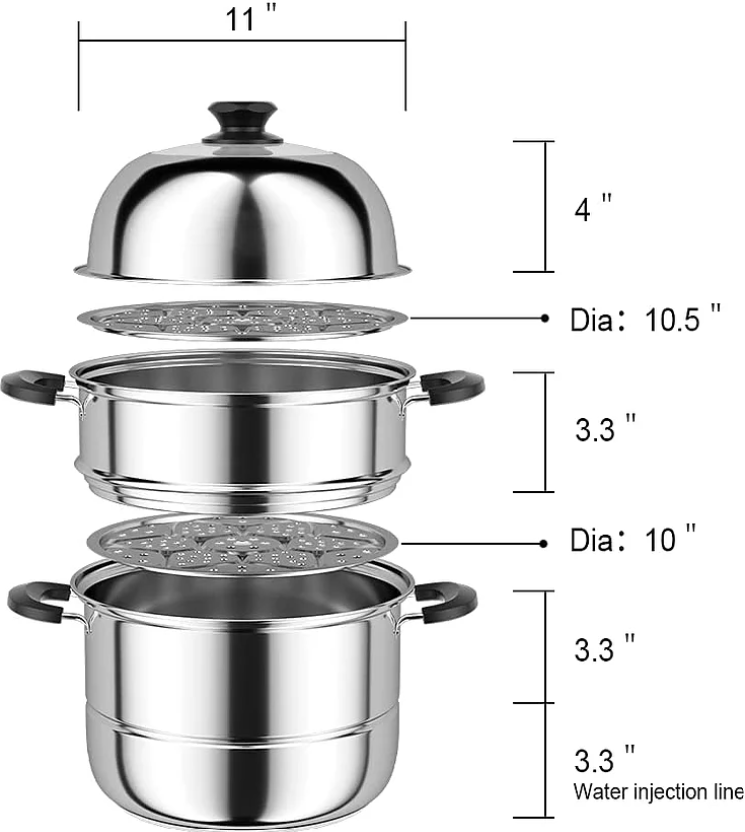 38cm Stainless Steel 3 Tier Layer Steamer